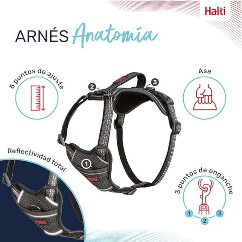 Arnés Halti Anatomy para perros gris