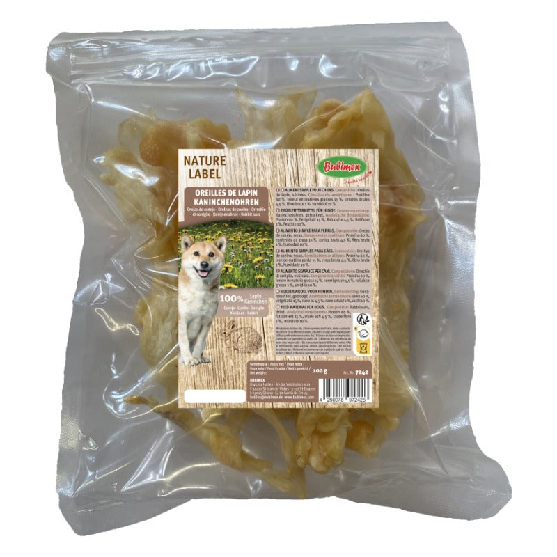 Orejas de Conejo Sin Pelo 100% Naturales para Perros (100g) | Masticación y Calma | Bubimex